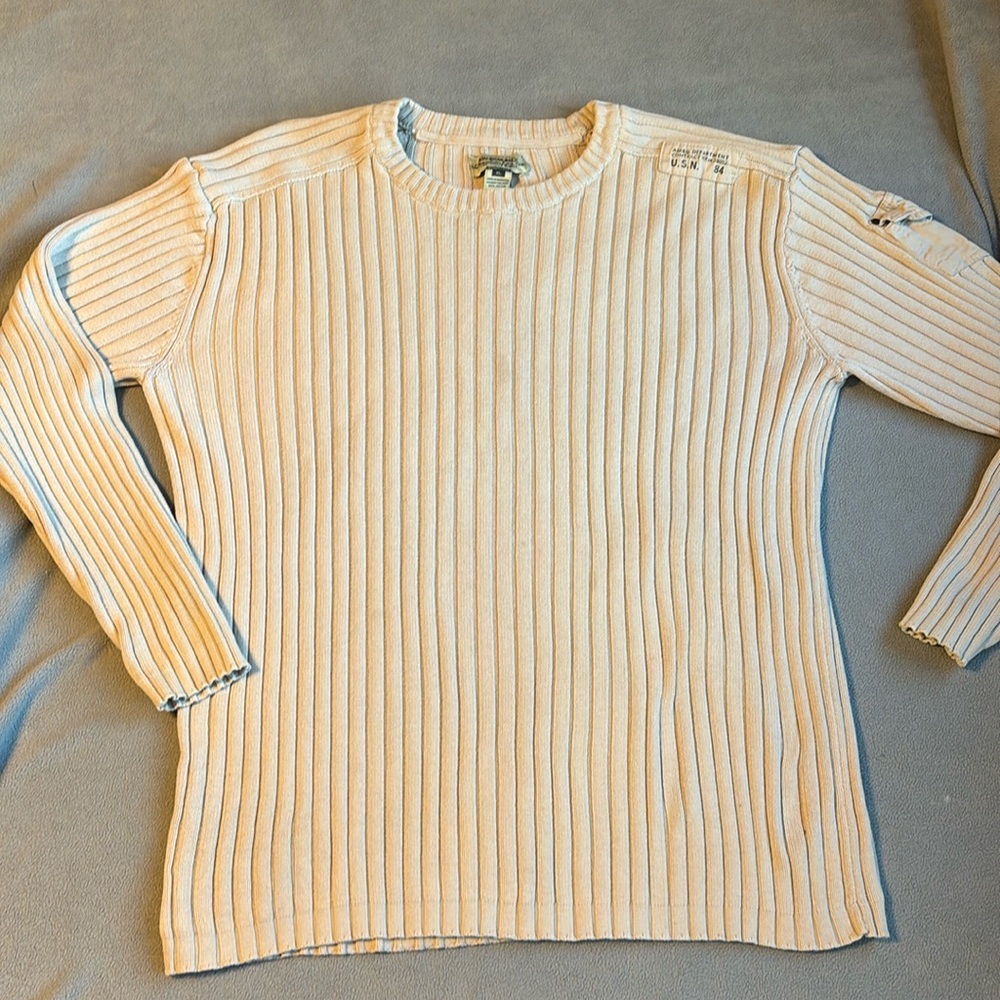 AMERICAN RAG Ribbed Knit Crewneck Pullover Sweater Sz XL Oatmeal VTG USN War Tag
